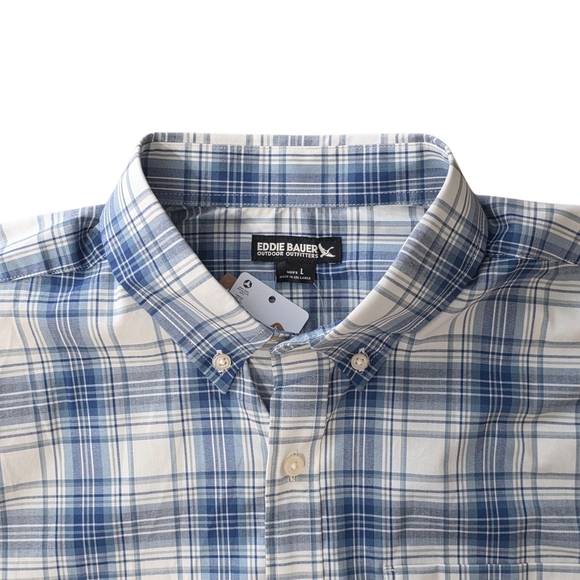 Eddie Bauer Blue and White Plaid Button Down Shirt Size Large - Picture 2 of 7